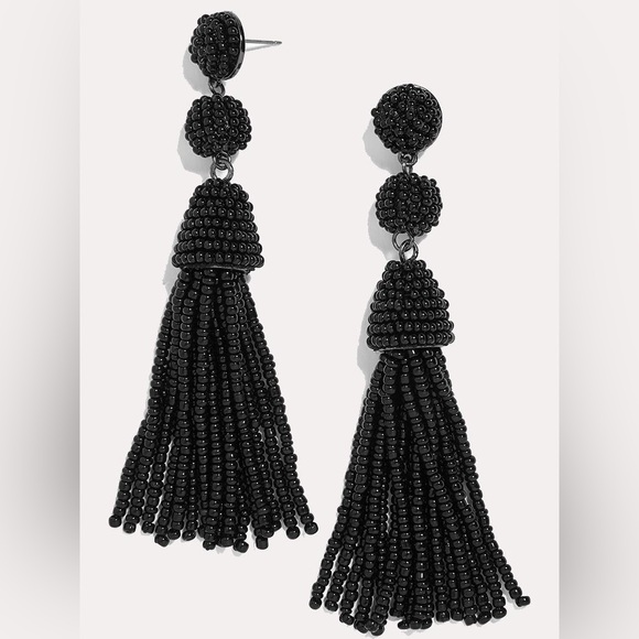 BaubleBar Jewelry - BaubleBar Elegant Black Beaded Tassel Earrings